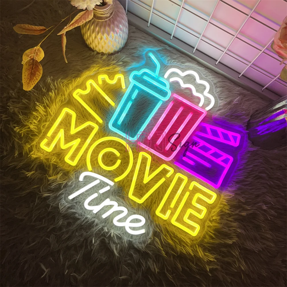 Movie Time Neon Led Sign Home Art Party Movie Theater Decor Movie Room Mall Neon Lights USB Party Bar Club Wall Decoration Signs