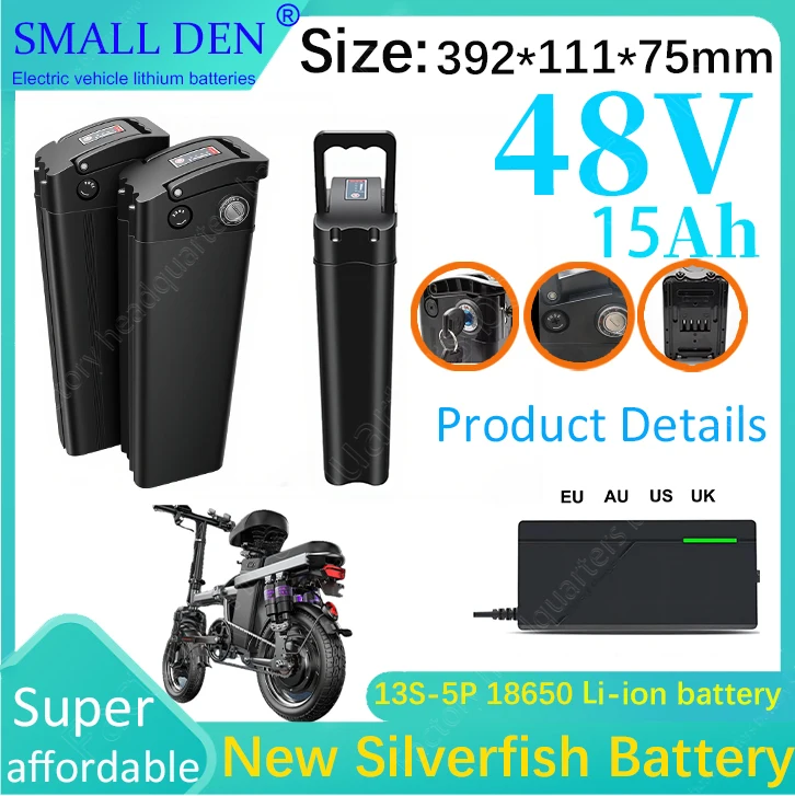 

Silver Fish 48V 15Ah Removable Li-ion Battery Pack with Built-in BMS for 250W-1400W Folding Electric Two-Wheelers + 3A Charger