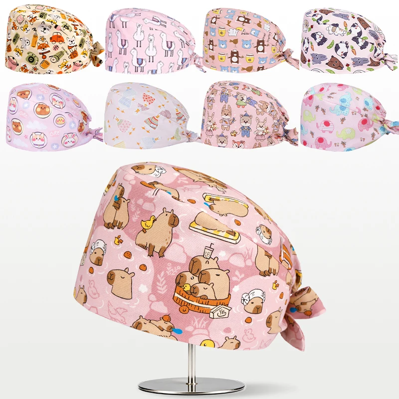 Leuke Patronen Scrub Caps Chirurgische Hoed Roze Vrouwen 100% Katoen Spa Ziekenhuis Tandheelkundige Medische Benodigdheden Operatiekamer Caps M1191