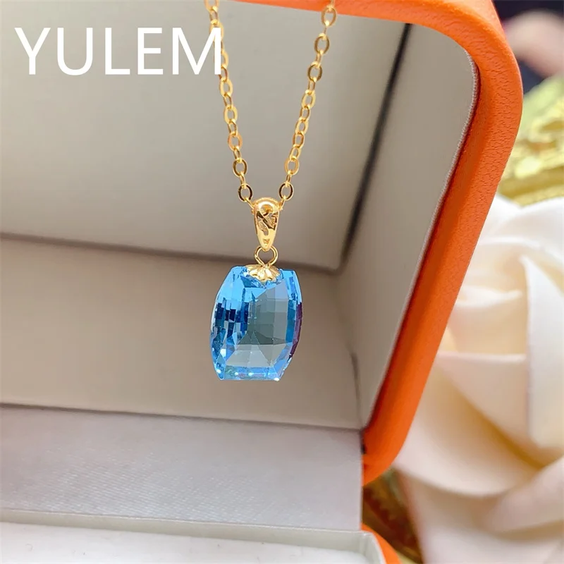 8X10 Stone Natural Topaz Pendant for Woman 18k Gold  Luxury Jewelry