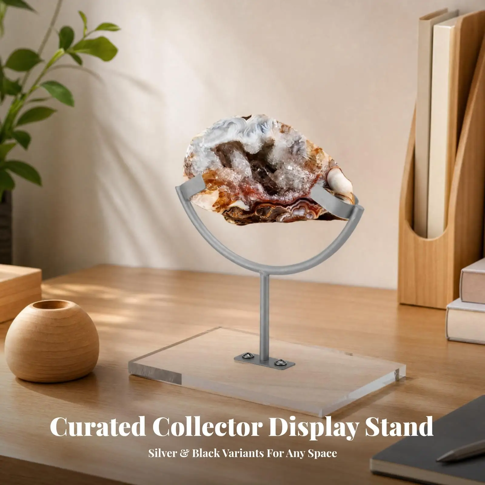 Display Holder for Mineral Specimens Crystal Stand Metal Prong Top with Sturdy Base for Gemstone Collection Showcase