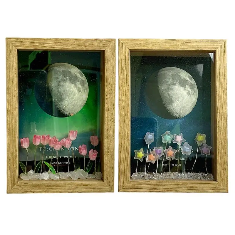 

Tulips Night Light Photo Frame Decorative Light Picture Frame Tulips Table Lamp USB Powered Tulips Light Atmosphere Decoration