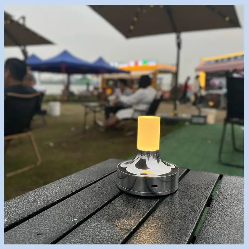 

AS63-Candle Table Lamp Short Style For Bedroom Rechargeable Wireless Touch Lamp Camping Rechargeable Type-C Desk Lamp Silver Dur