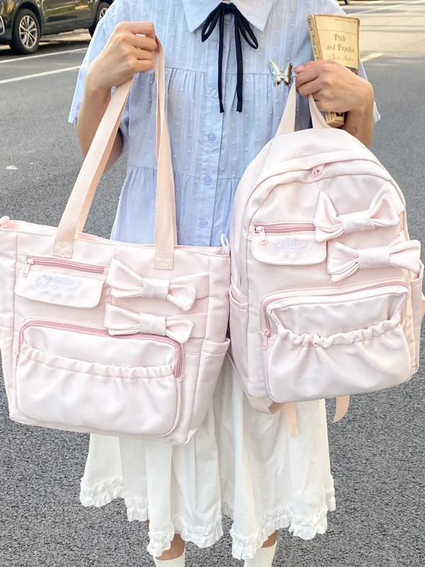 Women's Backpack Cherry Blossom Milk Mist Fluttering Butterfly Bow Backpack Korean Girl Student Party Versatile Campus Commuting