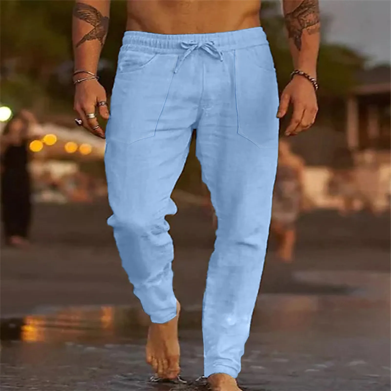 Men's Cotton Linen Pants Male Autumn Spring New Breathable Solid Color Linen Trousers Fitness Streetwear Casual Sweatpants