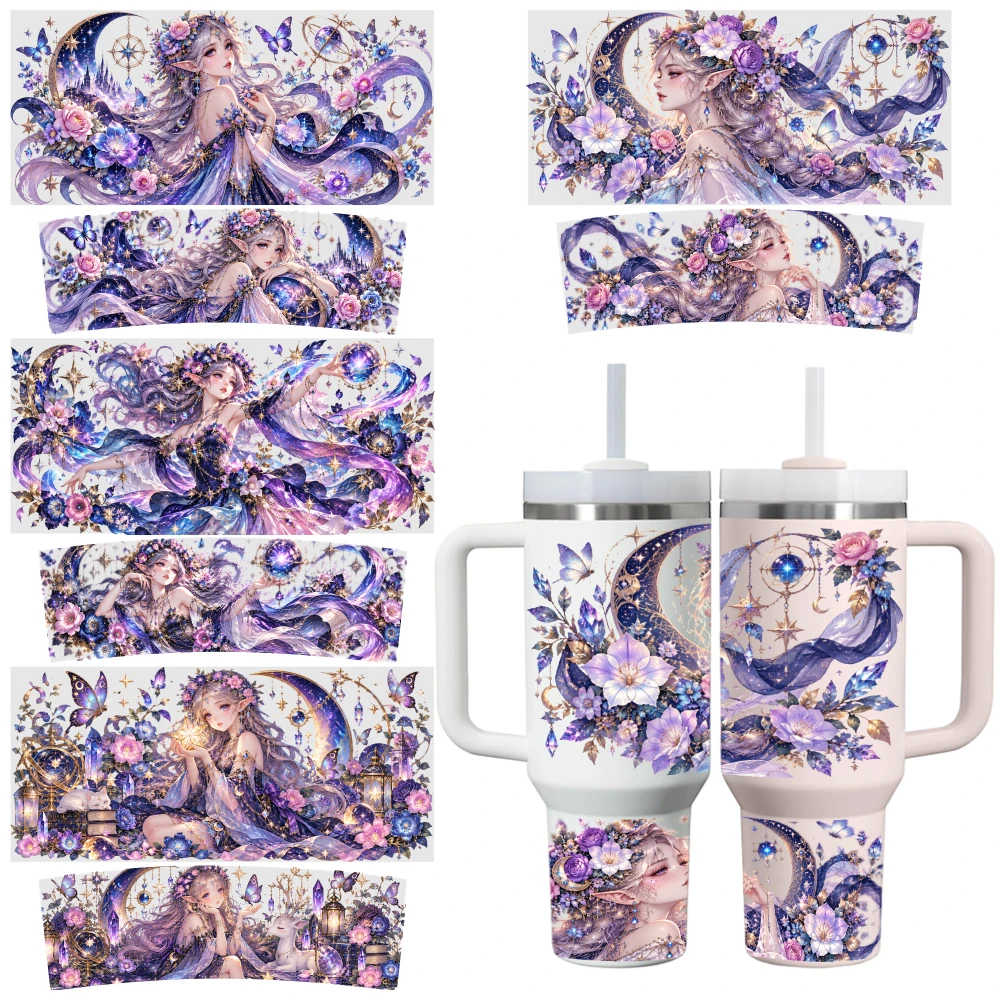 5 Sheets Fantasy Floral Moon Goddess UV DTF Stickers Plastic Self-Adhesive Labels Cups Decoration for 16 oz Tumbler