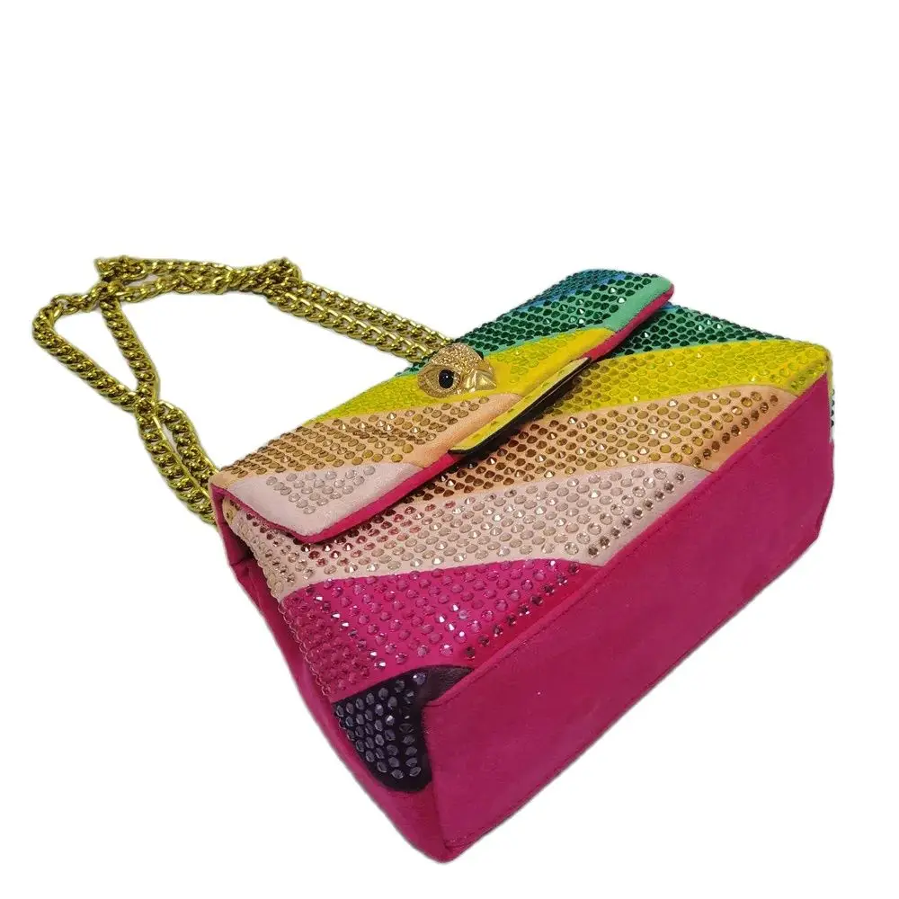 Rainbow Suede Women Purse Jointing Colorful Cross Body Bag Patchwork Stone Handbag