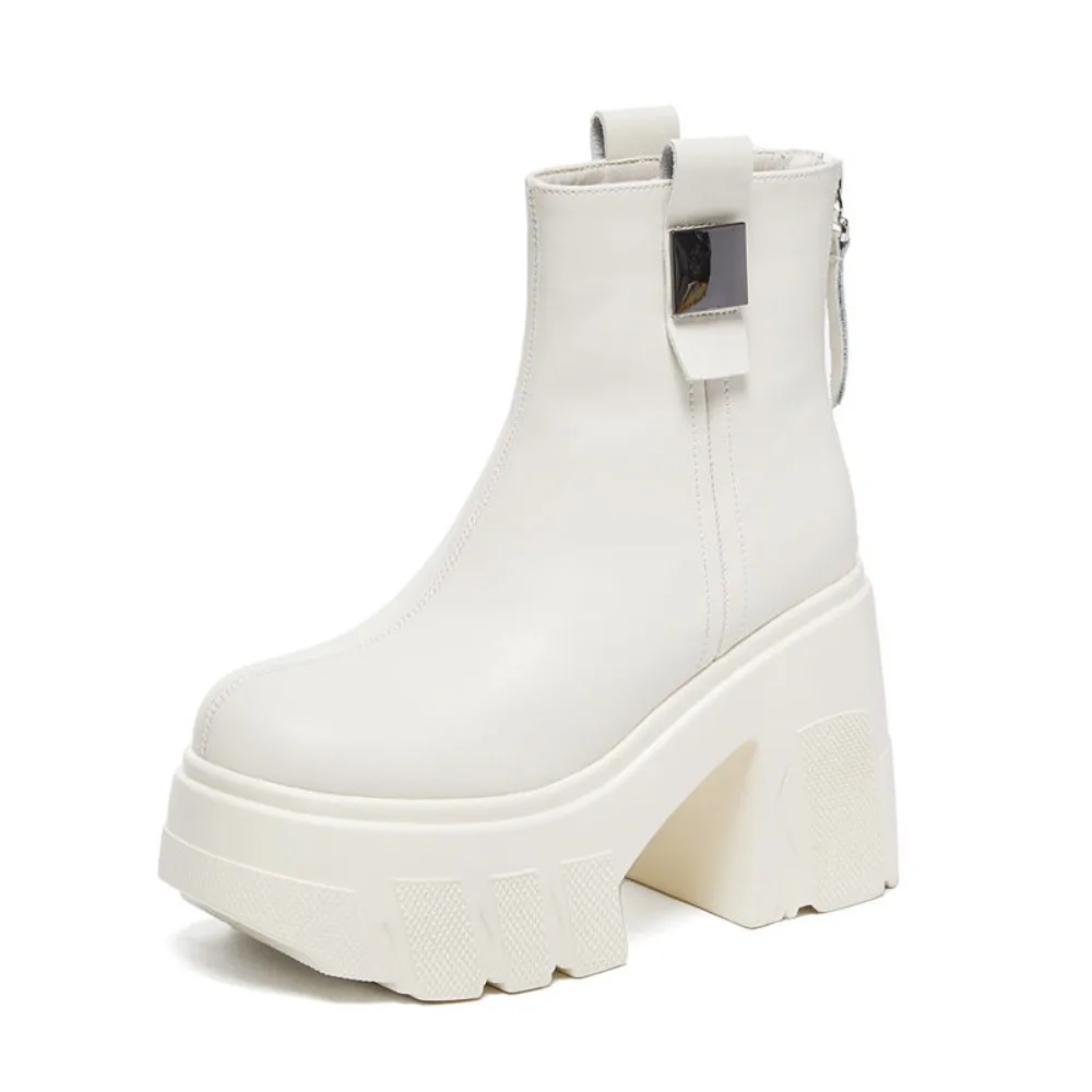 

10cm thick bottom waterproof platform for women'sheight increasing super high heels and thick heels short boots sizes 34-40