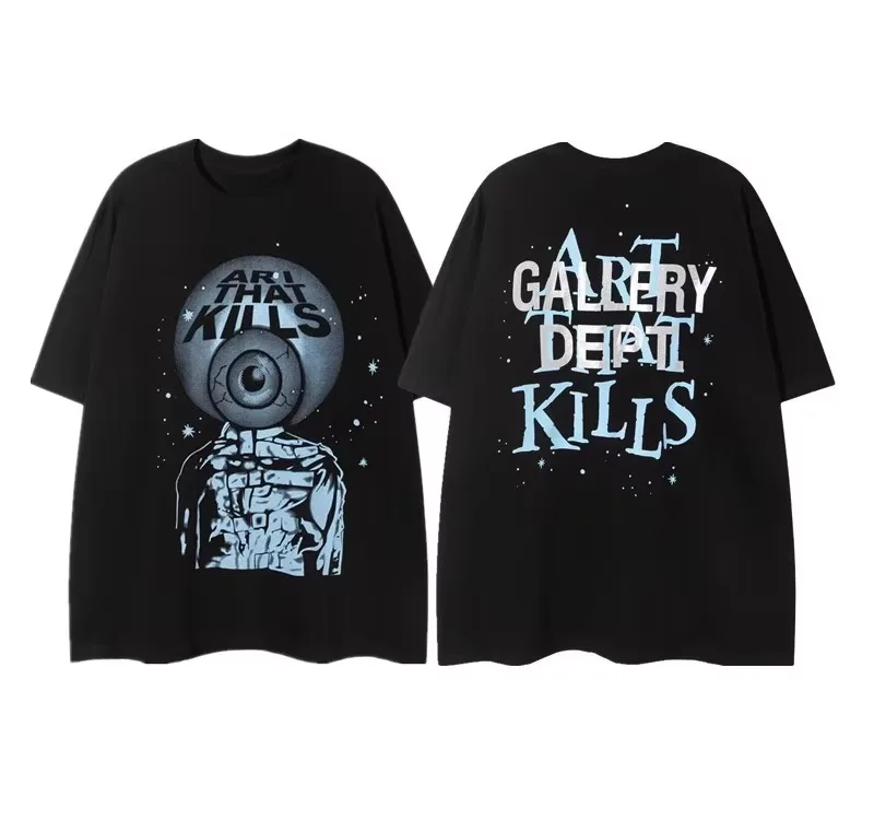 2026 new Dark Street T-shirt Monster Eyeball Figure Art Print Black Casual Short Sleeve Tee For Men