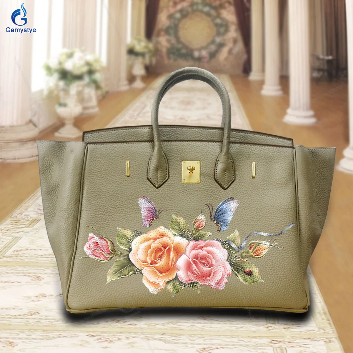 

Graffiti Artisc Printed Bags Rose and butterfly print Genuine Togo Leather High Quality Original Brand Women Bag Shopping Bag H