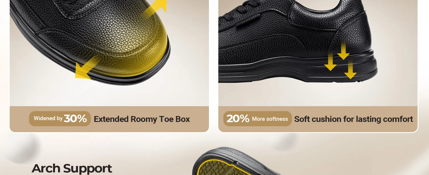 FitVille Herren Breite Leder-Oxford-Schuhe Wasserabweisende Rutschfeste Business-Anzugschuhe mit Verstellbarem Riemen für Geschwollene Füße – Detail 4