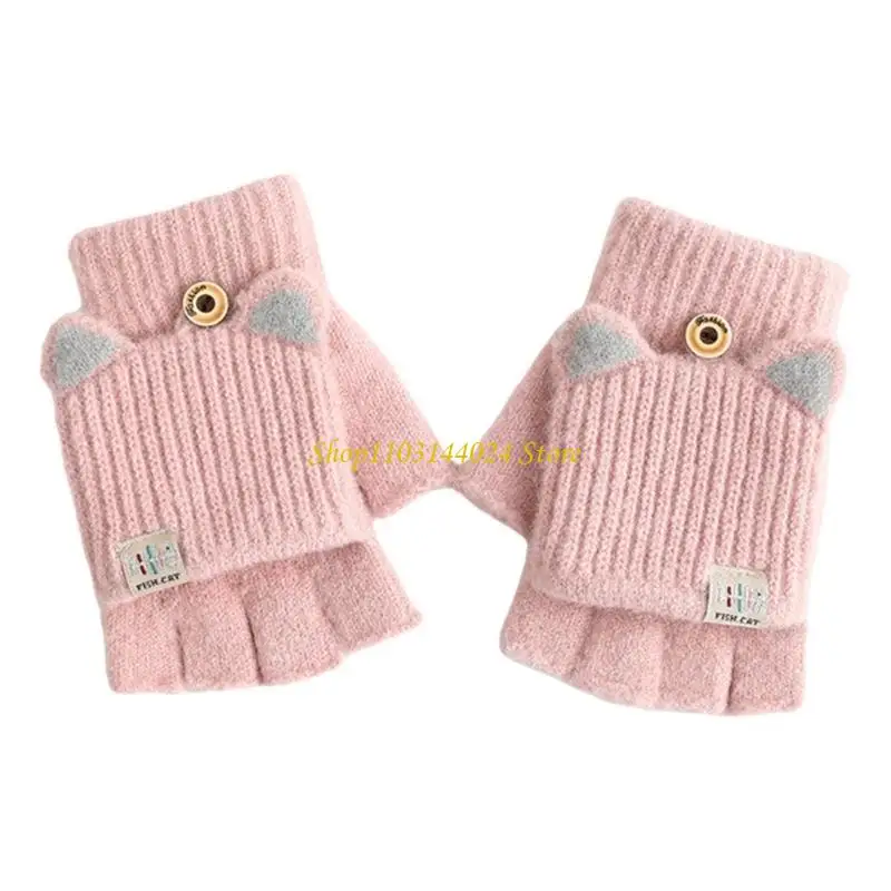N5KE 2lotsCharm Knitted Half Finger Gloves Daily Commute Mittens Student Winter Glove