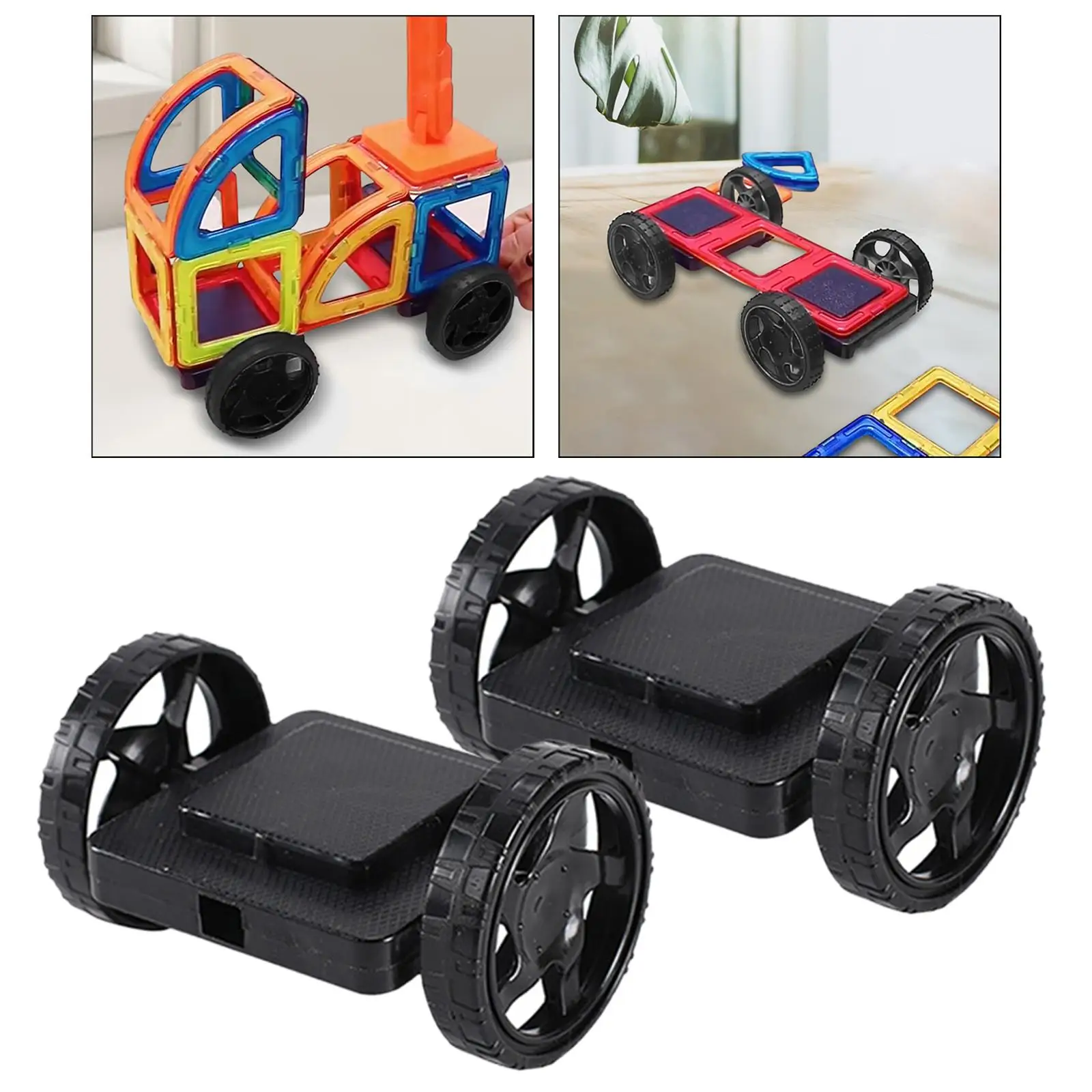 2 Pieces Magnetic Blocks Wheels Bases Construction Base Preschool Gift Educational DIY Magnetic Wheels Stem Toys for Boys Girls