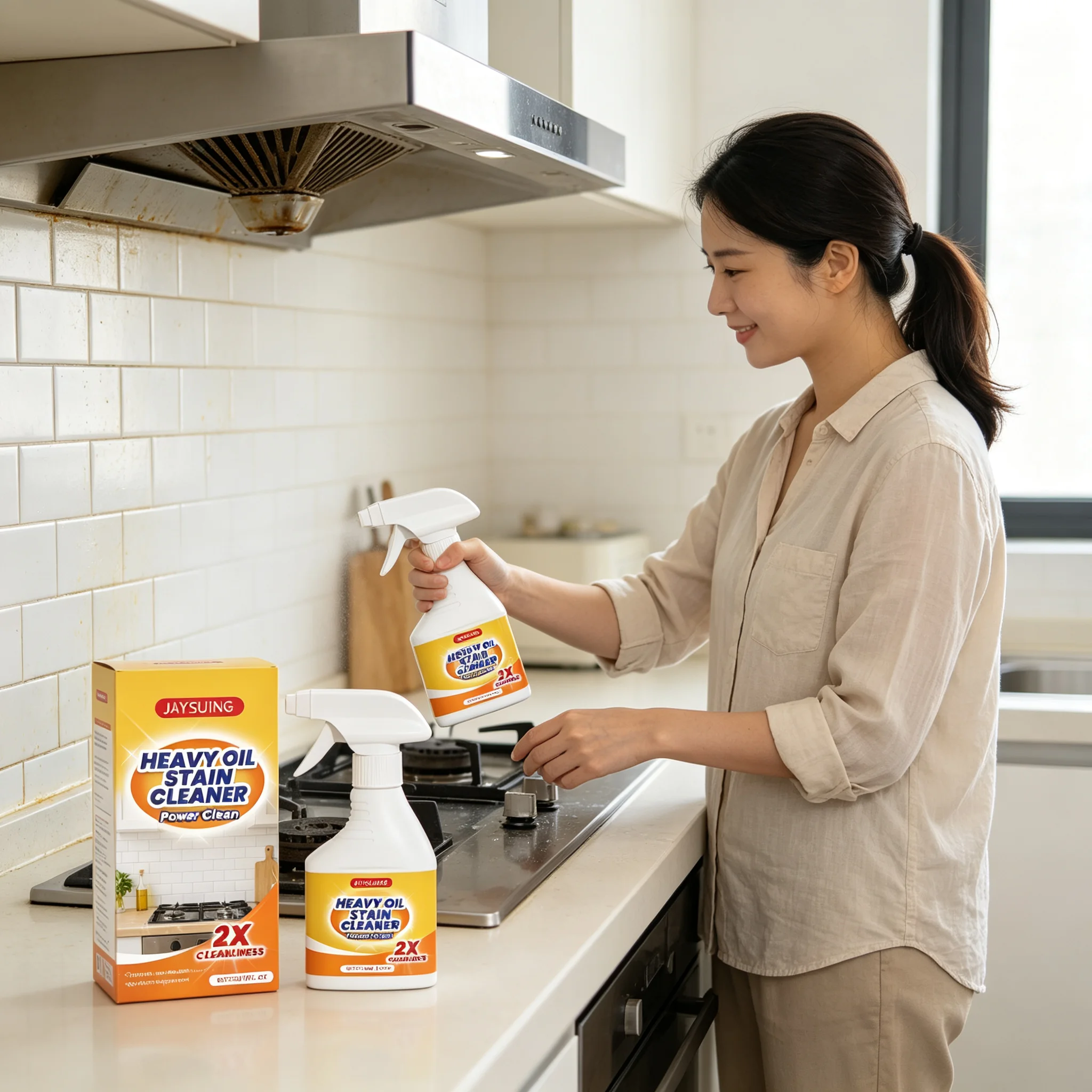 Jaysuing Heavy Oil Stain Cleaner Spray Household Powerful Degreaser for Range Hood Stove Oven Multi-surface Cleaning Agent 237ml