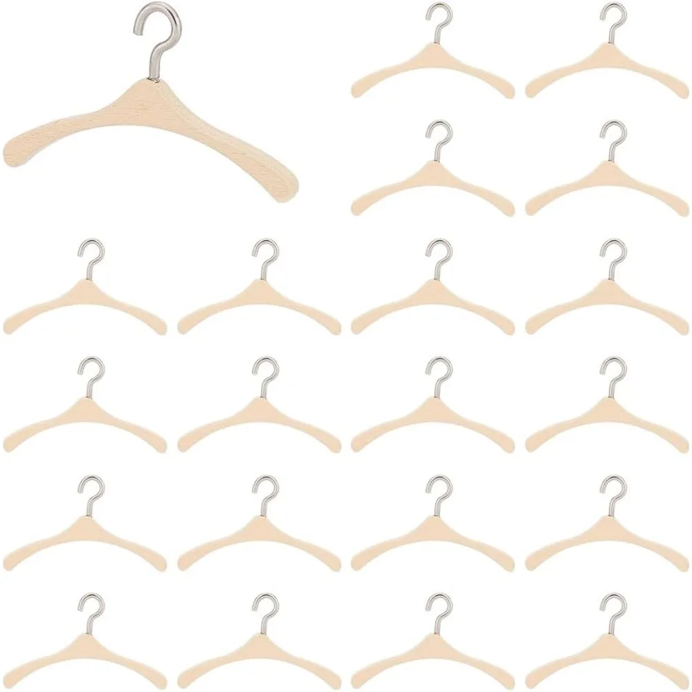 30 Pieces Miniature Clothes Hangers, Small BurlyWood Miniature Wooden Clothes Hangers, Garment Rack Dress Up Rack for Miniature