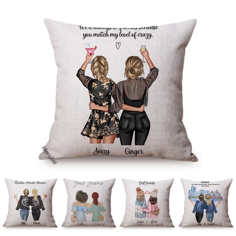 Fashion Sisters Story Design Sofa Throw Pillow Case Beautiful Girl Funky Art Decorative Cotton Linen Chair Cushion Cover cojines