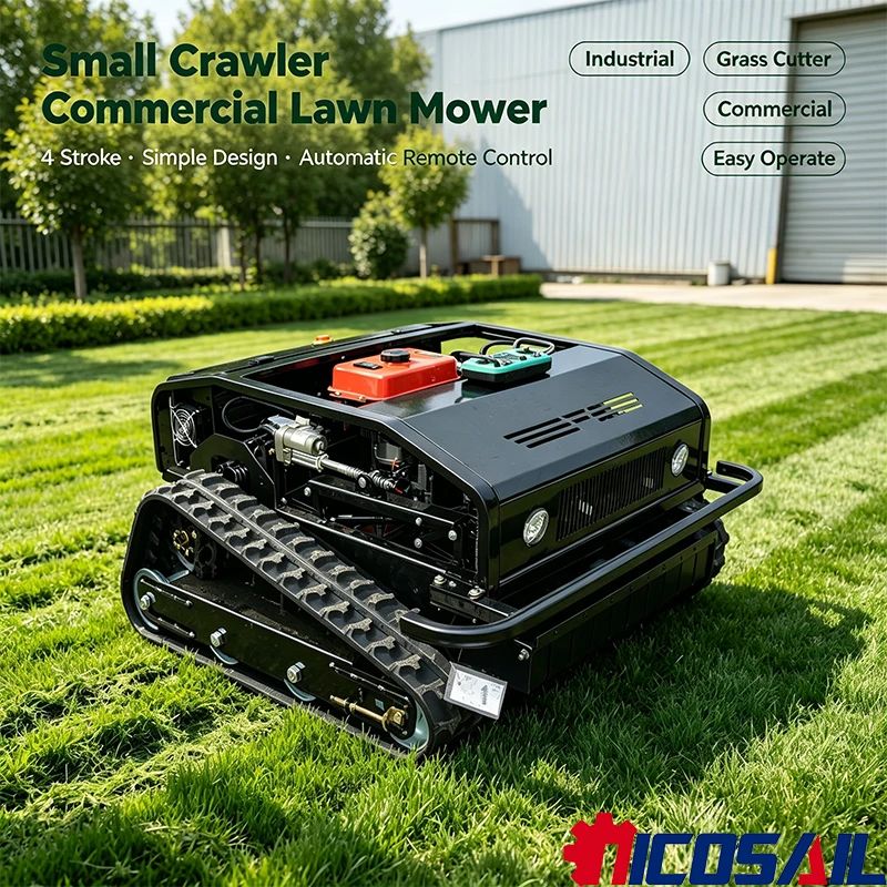 Remote Control Tracked Lawn Mower with 4-Stroke Engine for Rough Terrain and Vegetation Management