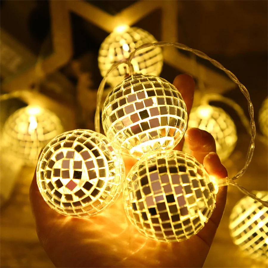 

10/20 LED Christmas Tree Disco Ball Mirror Ball Ornaments Mini Disco Mirror Balls Fairy String Lights For Wedding Holiday Decor