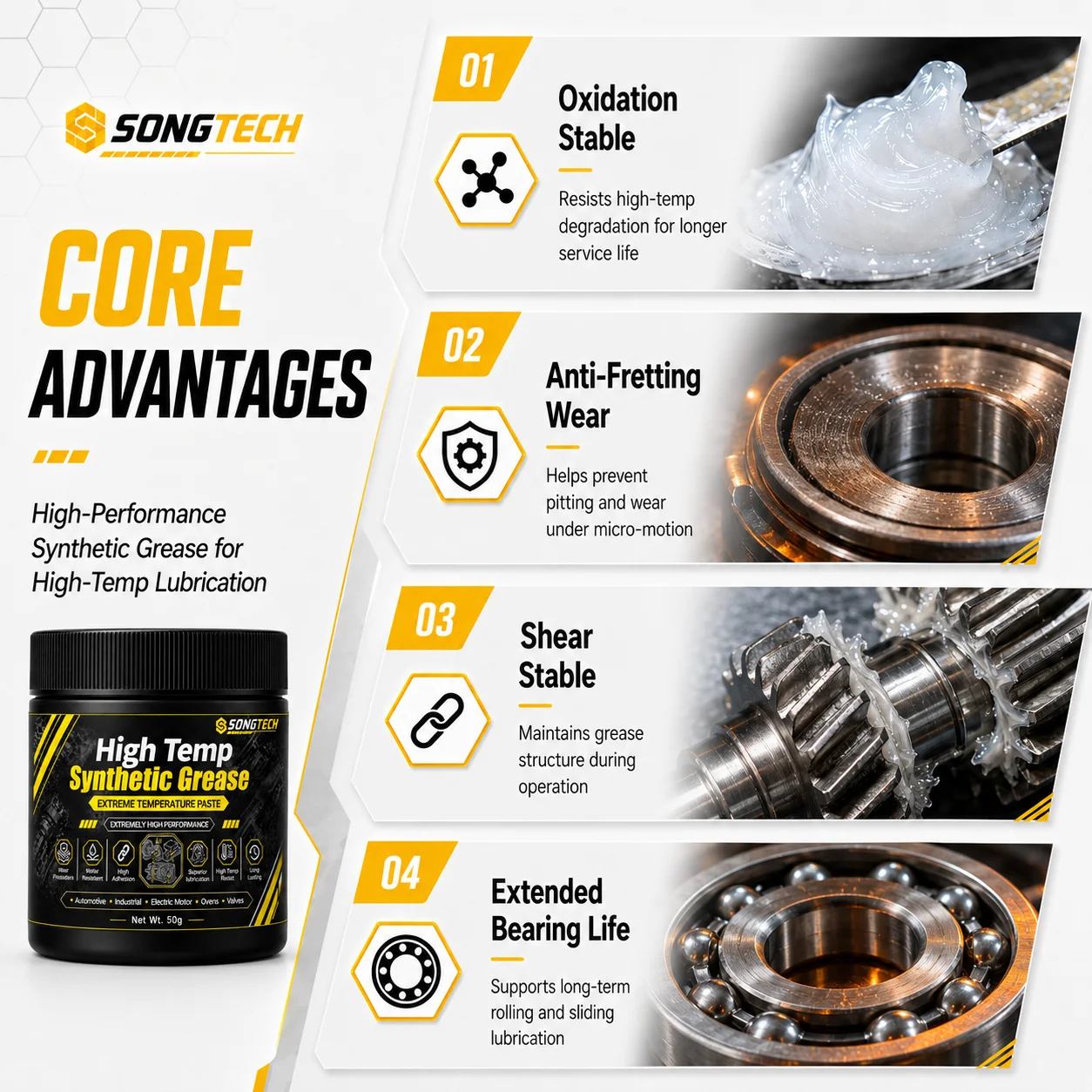 50g / 100g Ceramic Bearing Grease High Temperature Synthetic Grease Wear Resistant for Bicycle Car Wheel Bearing Motor Gear