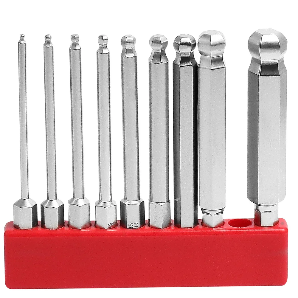 9Pcs Kit 1/4" 50/75/100mm H1.5-H10 Ball Head Hex Magnetic Screwdriver Bit Set S2 Electric Drill Hexagonal Screwdriver Tools