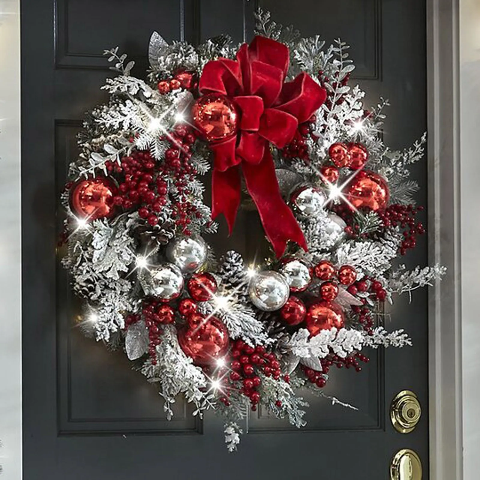 Christmas Wreath Front Door Christmas Door Wreath Red Ball Ornaments for Door Window Mantle Indoor Outdoor Christmas Decorat