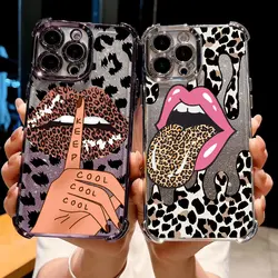 Hot Red Lip Leopard Print Phone Case For Xiaomi Redmi Note 14C 13C 13 12C 12 11 10 9s K40 K50 Pro 4G 5G Shockproof Glitter Cover