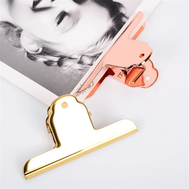 2PCS 5.5*10.3CM Big Size Gold/Rose Gold Clips Paper Clip Clamp for Office Bills Household Kitchen Sealing Supplies