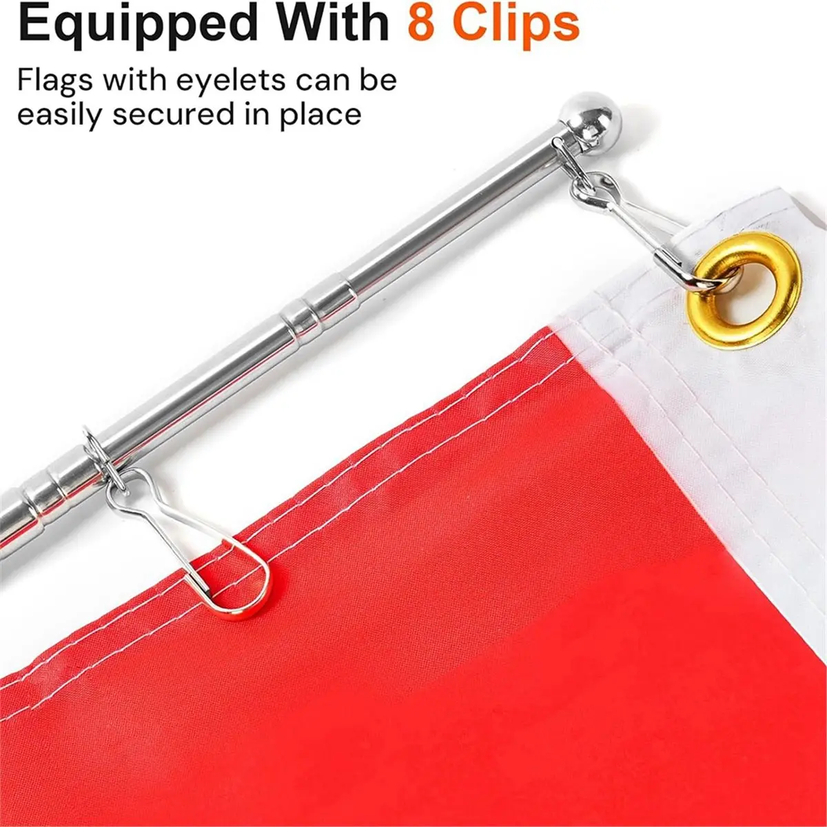 3 Meters Telescopic Flag Pole, Handheld Retractable Flagstick with 4 Clips, Anti-Slip Handle for Camping Guide Events