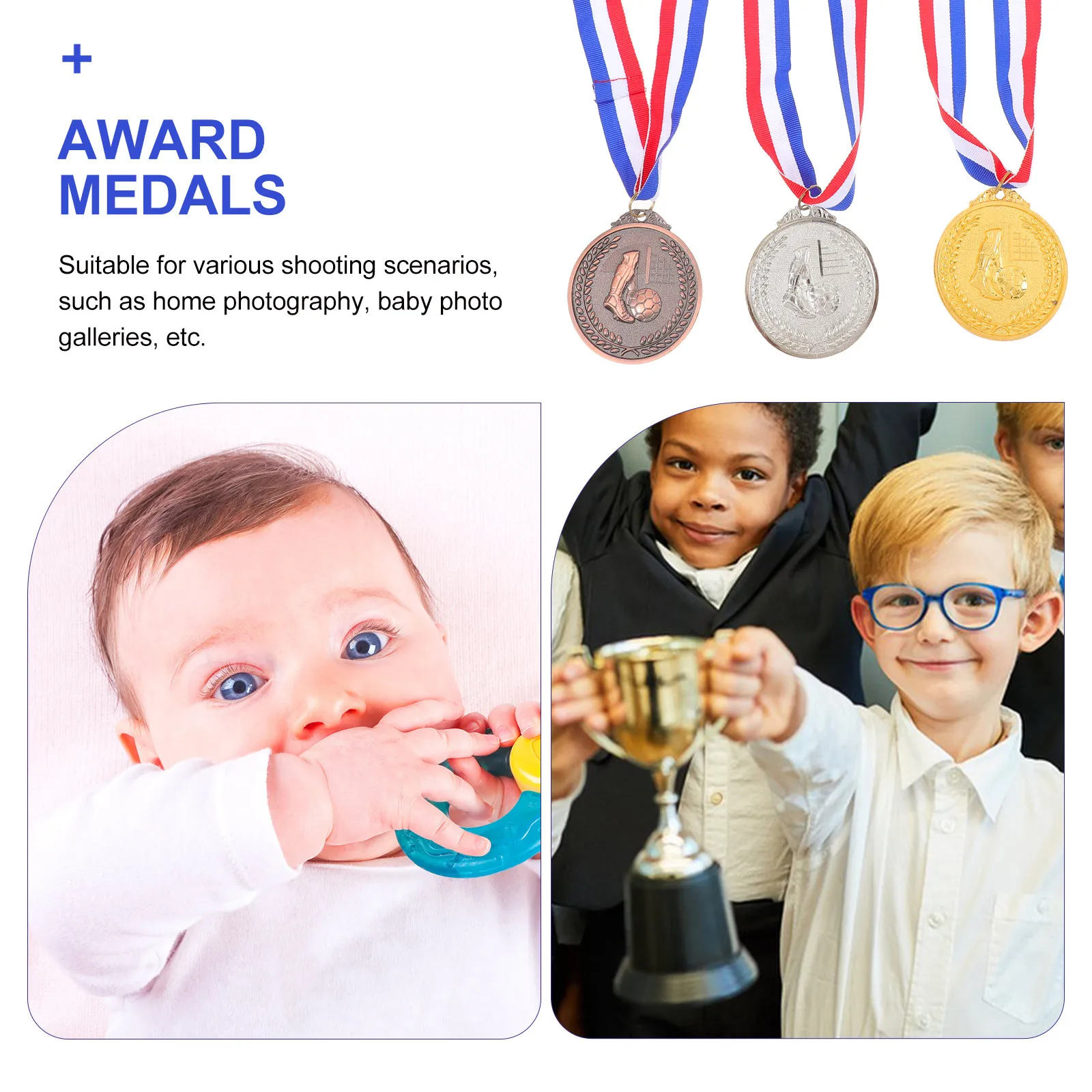 3pcs Photo Prop Award Medal 6.5Cm Football Sports Medals Set For Party Favors Competition Prize Metal Decor
