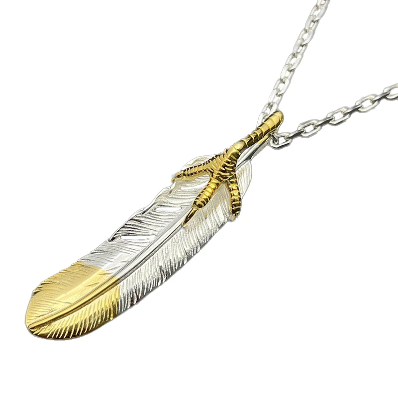 Handmade Eagle Claw Feather Pendant Necklace Alloy Gold Tip Two Tone Native American Goros Vintage Biker Men Women Jewelry Gift