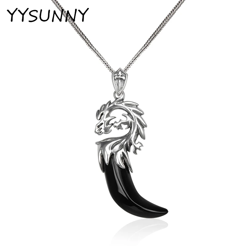 

YYSUNNY Fashion Men's 925 Sterling Silver Dragon Pendant Necklace Crescent-shaped Agate Pendant Necklace Jewelry Birthday Gift