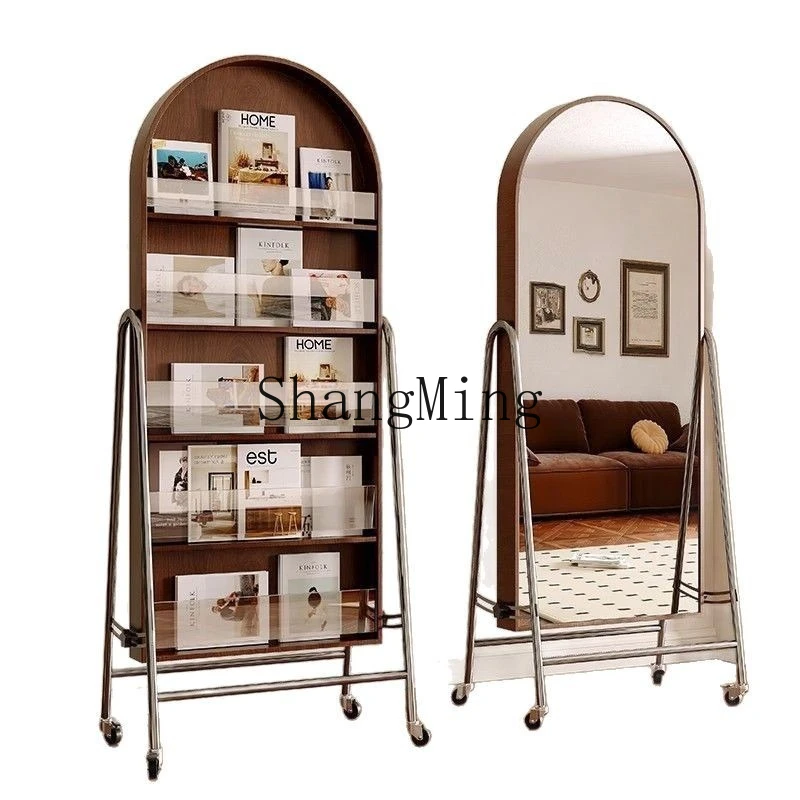 FG good-looking  removable full body floor mirror living room storage magazine rack home retro full-length mirror