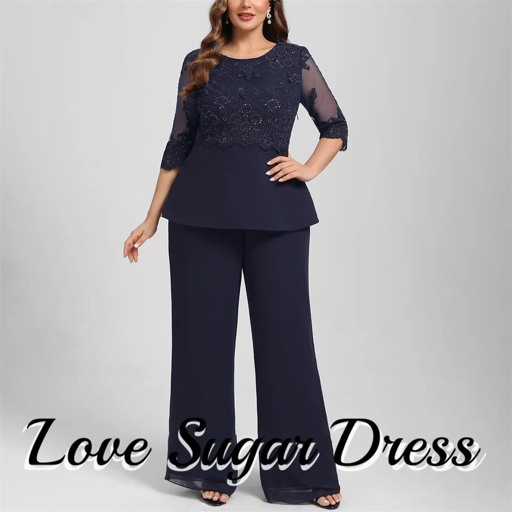 3Piece Jaqueta Pantsuit Mãe da Noiva Vestidos Plus Size Bordado Vestido de Festa de Casamento Para As Mulheres Three Quarter Mangas roupões