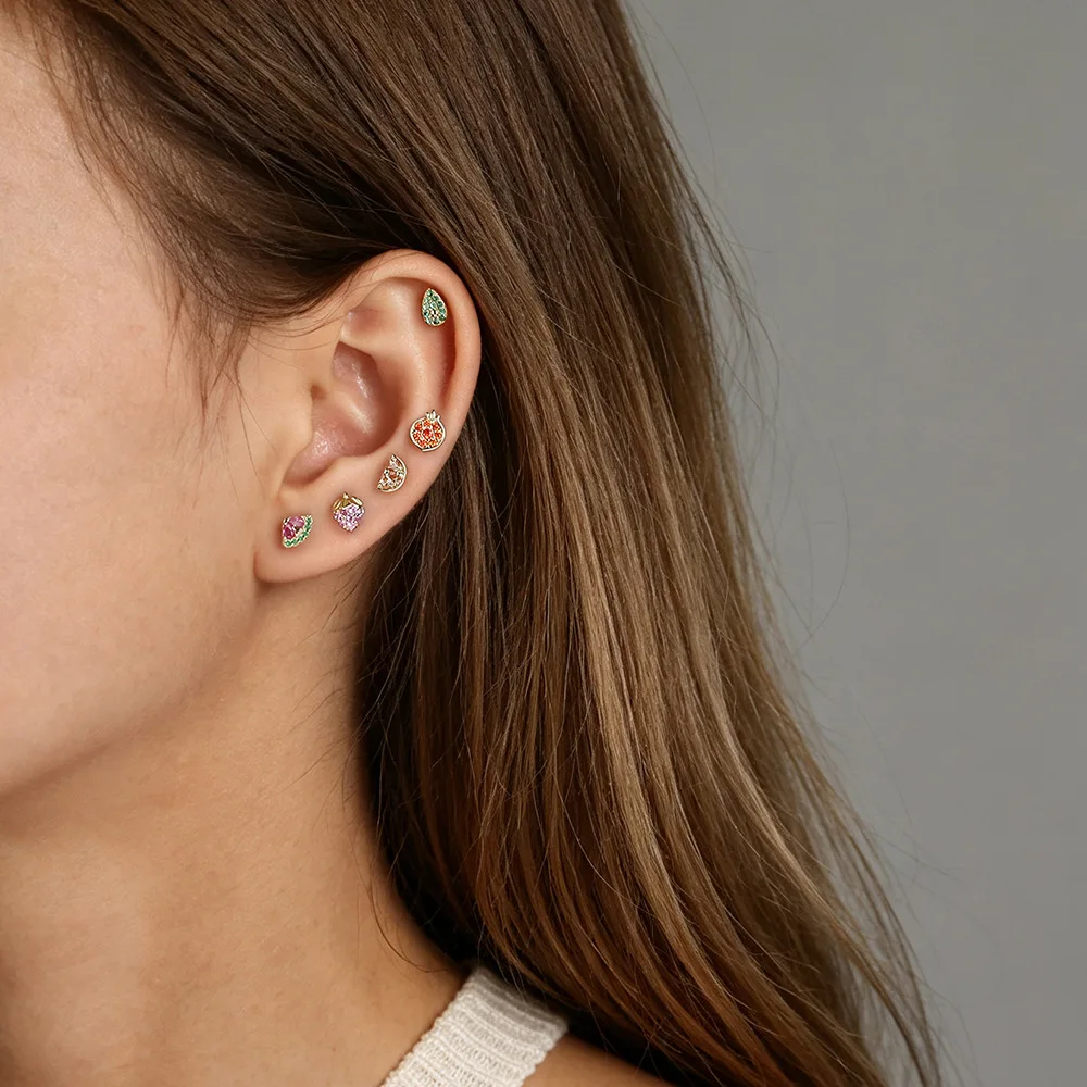 F.I.N.S S925 Sterling Silver Fruit Stud Earrings for Women Fashion Trend Screw-Back Pierced Stackable Ear Fine Jewelry Accessory