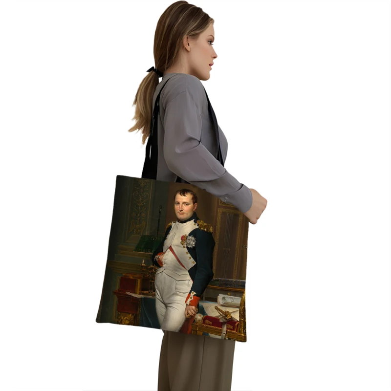 Napoleon Bonaparte Portrait Print Tote Bags The Coronation of Napoleon Shoulder Bag Women Handbag Ladies Reuseable Grocery Bags