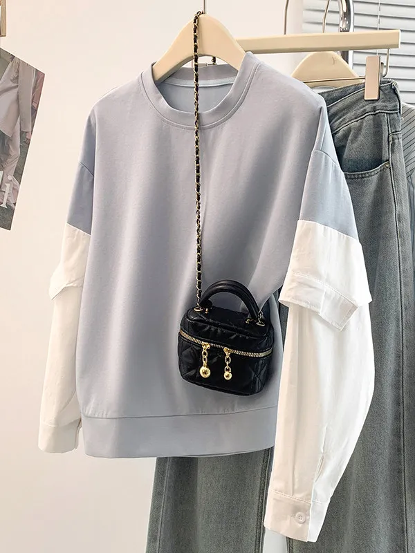 

Casual Sle Color Blo Women's irt Spring Season Long Sve plus Size Faionable Korean Japanese High End Split Design