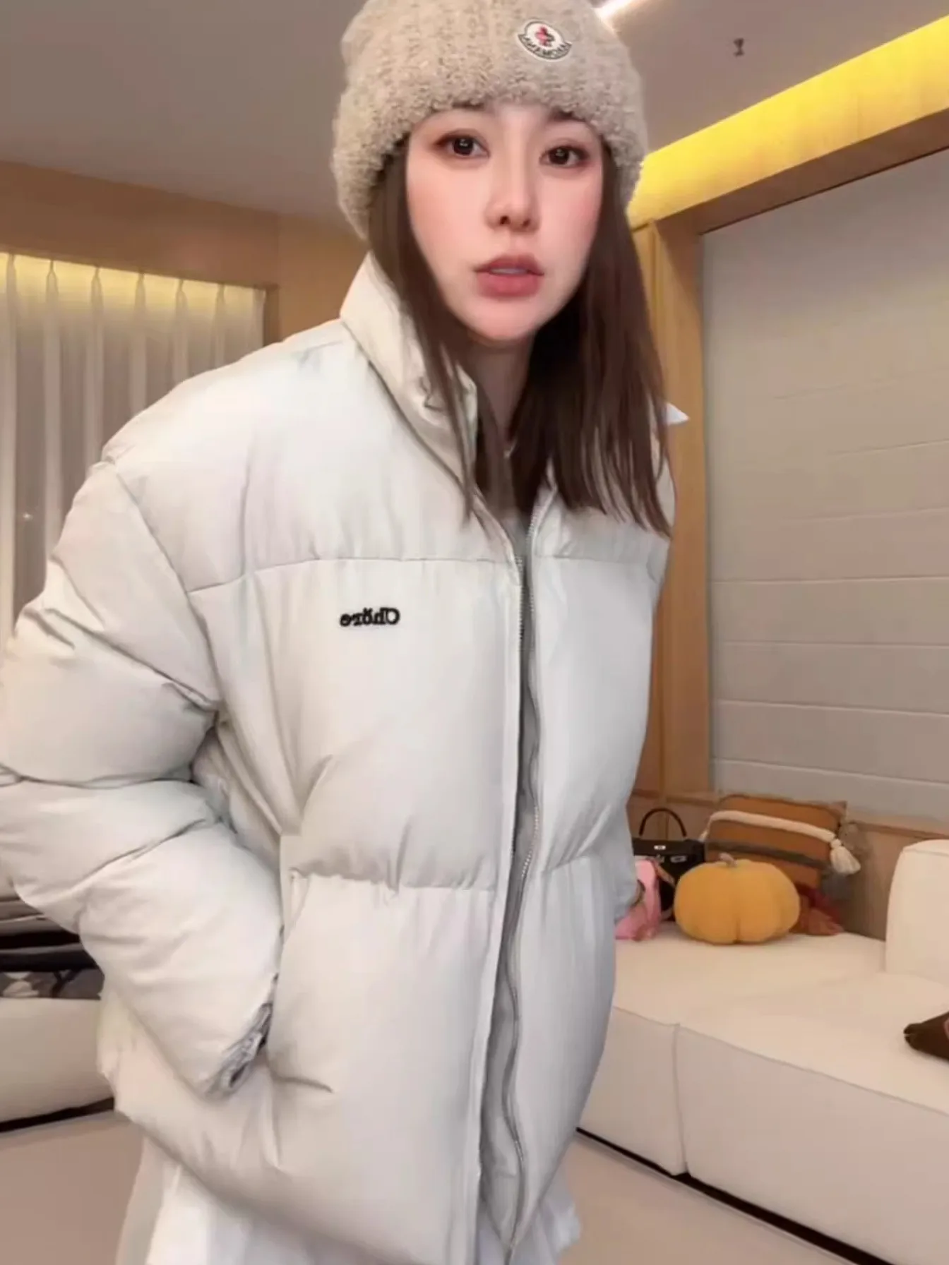 

Lin Rou Rou Embroidered Stand Collar ort down Jaet Women's Outerwear Autumn Winter 90 White Du down Windproof Warmth