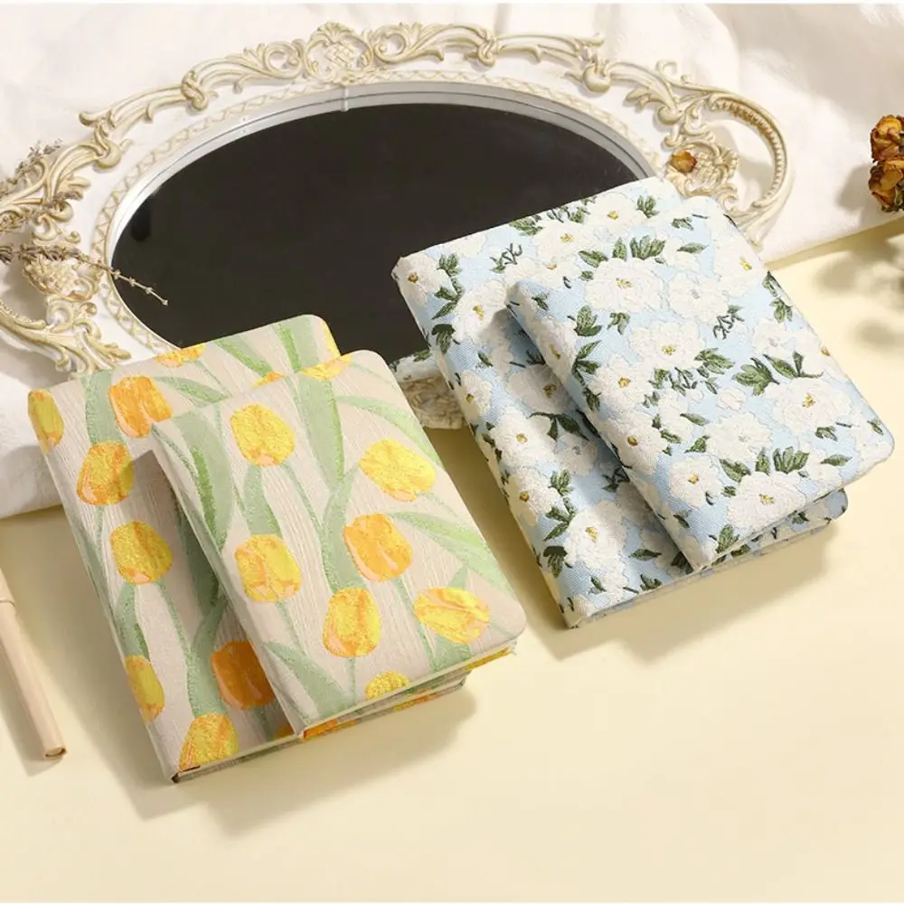 

Vintage Embroidered Notebook Matte Finish Fabric Cover Printed Notepad Stylish Cotton Cloth Binding Student Diary