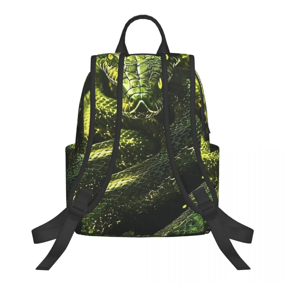 Green Aboriginal Style Snake Print Student Backpack School Bag Hiking Travel Daypack for Men Women Bookbag Shoulder Bags