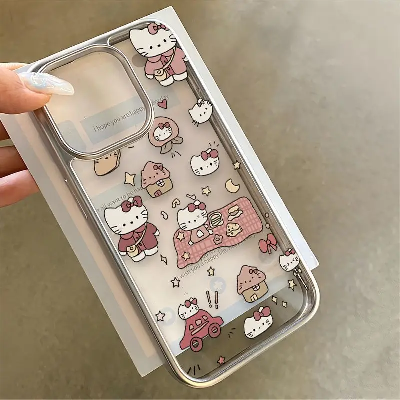 حافظة هاتف جديدة لهاتف آيفون 16 15 14 12 11 13 برو ماكس كارتون شاشة كاملة مرحبا كيتي التخييم مكافحة سقوط شل آيفون 15