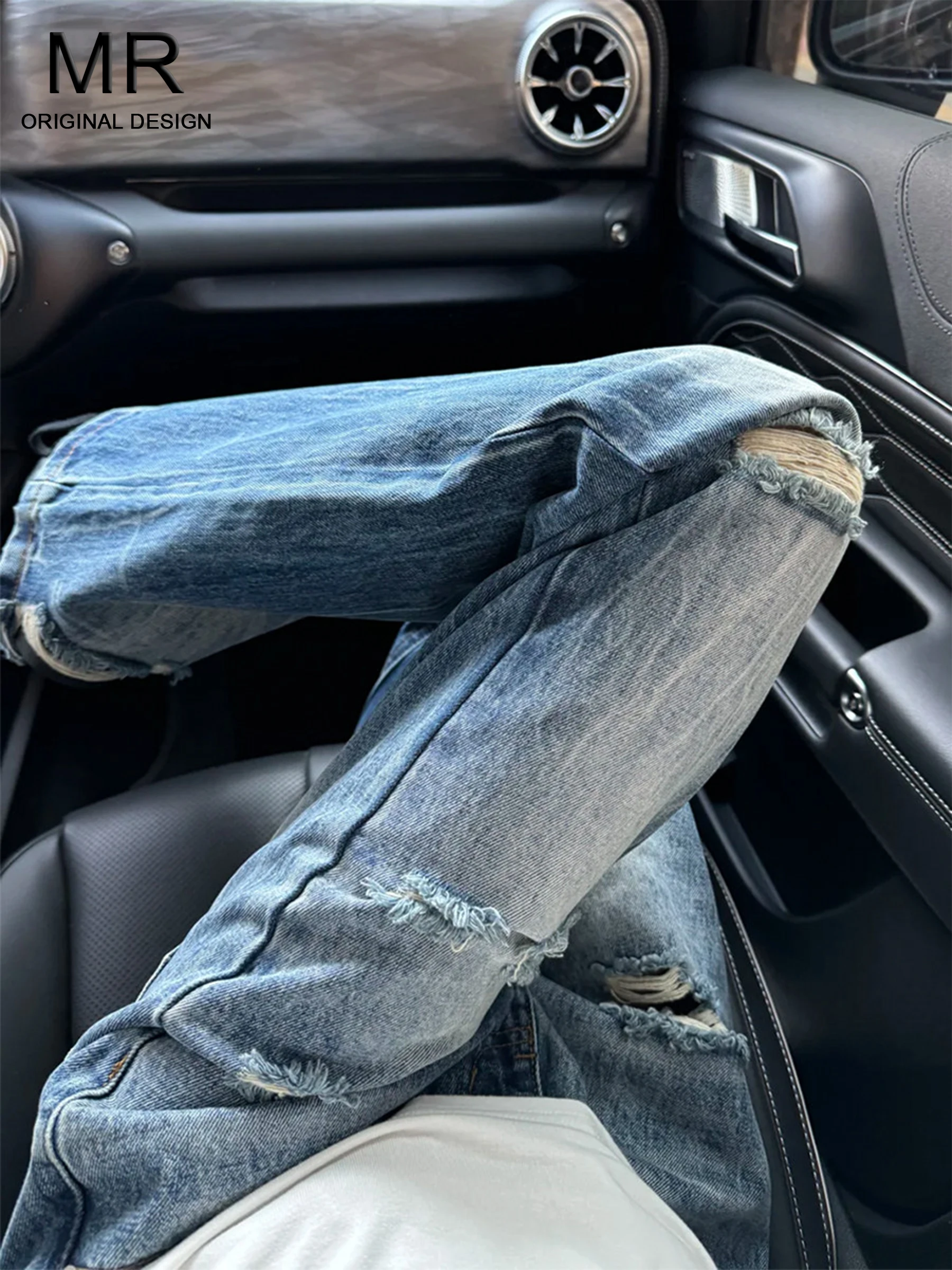 

Синие американские ретро-джинсы с прямым кроем и эффектом потертости, женские, новые, летние, свободные, широкие брюки в пол, повседневные, с высокой талией