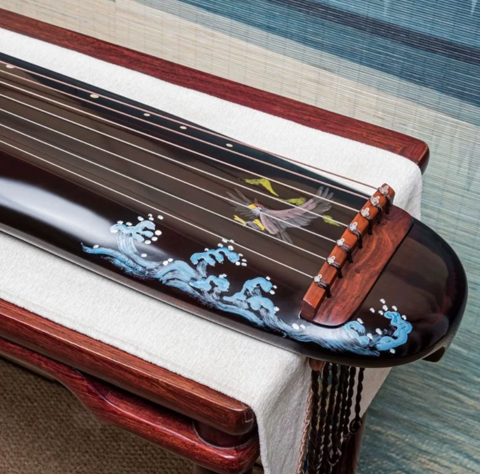 Hundun Style Guqin Old Chinese Fir Wood Hand‑Painted Lacquer Surface Half Raw Lacquer Traditional Chinese String Instrument