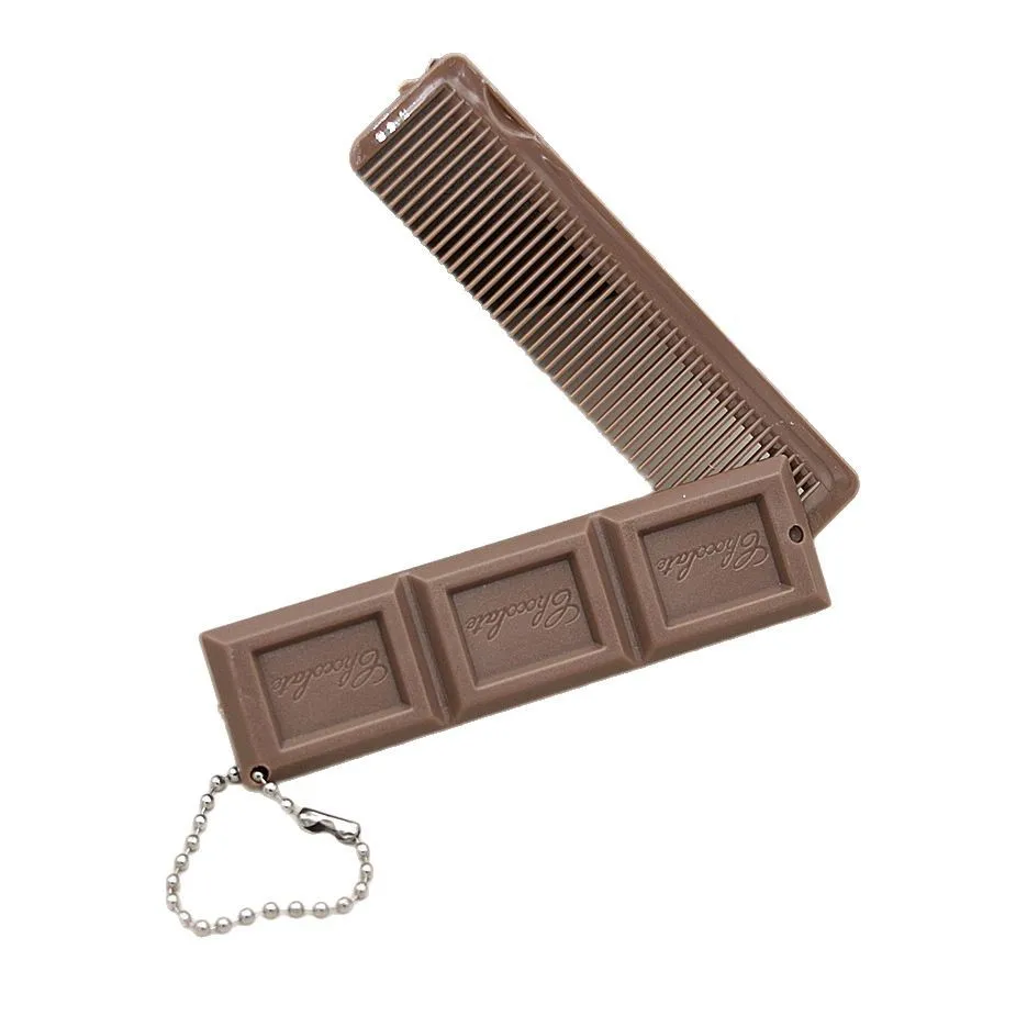 1 Stück Niedlicher Schokoladenriegel-förmiger Taschenkamm mit Spiegel Tragbare Mini-Haarbürste für Frauen und Mädchen Reise- und Alltags-Haarpflegewerkzeug – Detail 9