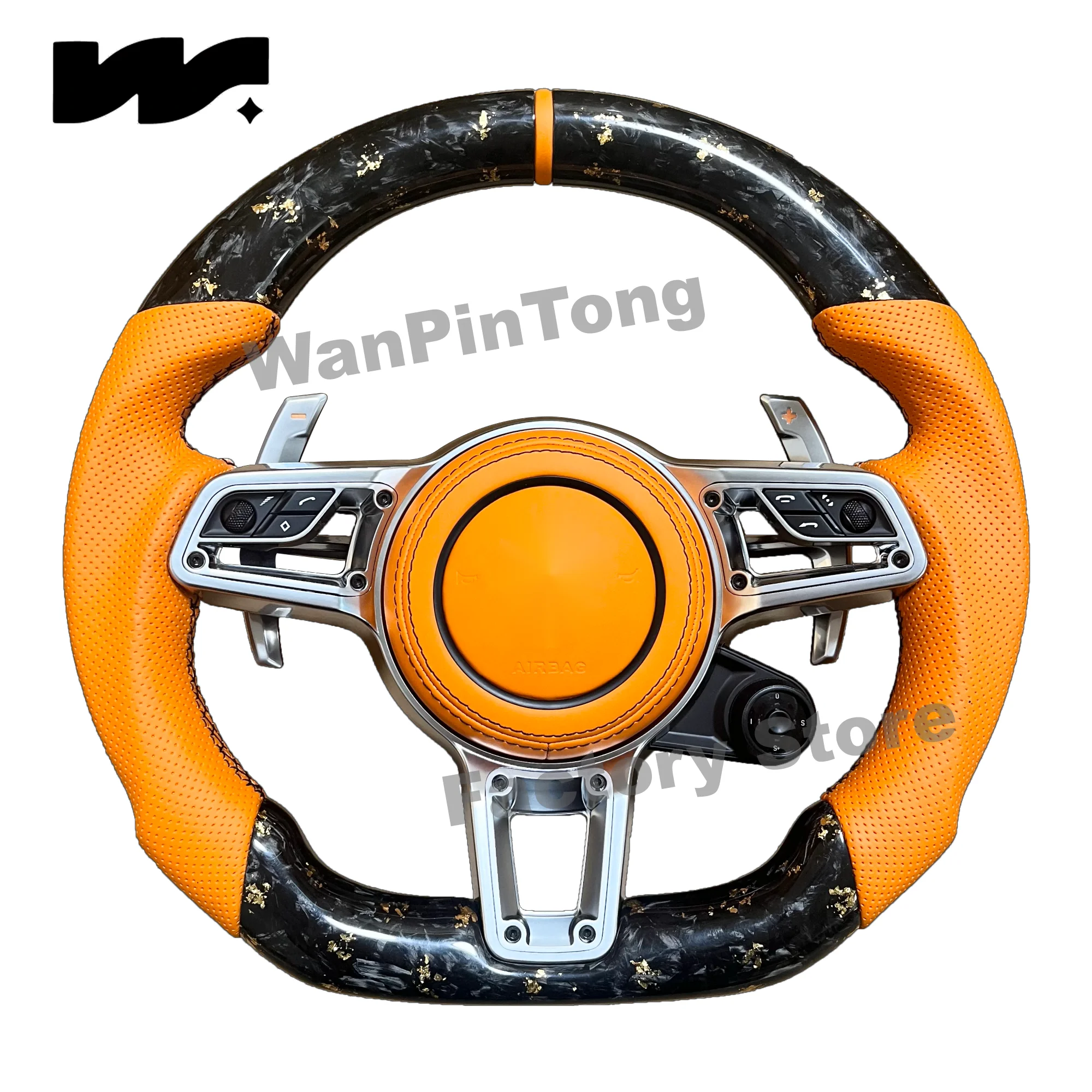 

Custom Style Porsches Forged Carbon Fiber Orange Leather Steering Wheels For Panamera Macan Cayenne 918 911 958 Models