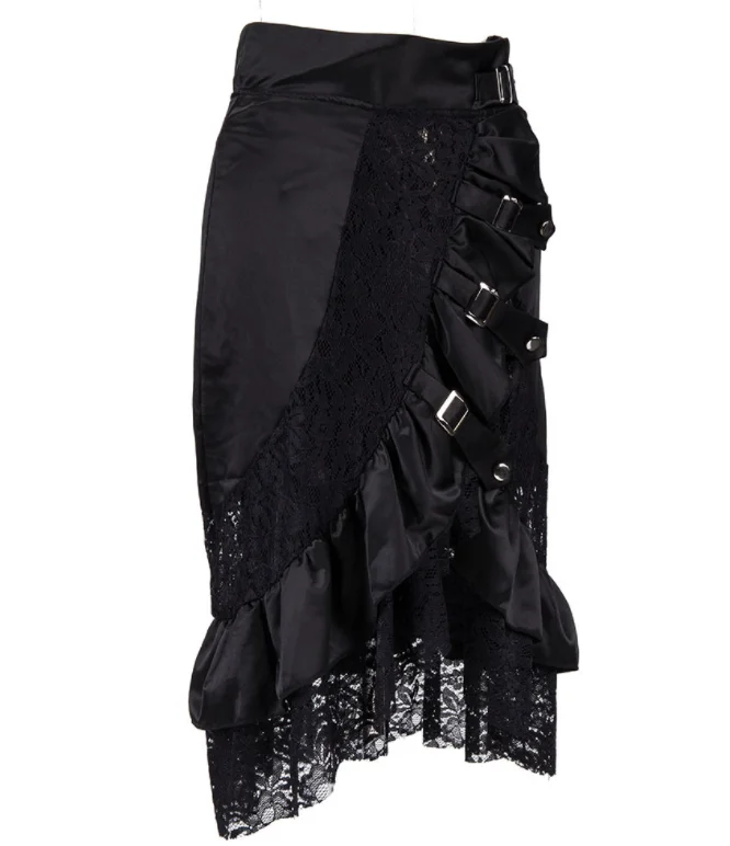 European and American  Style Fashion Women Large Size Black Lace Skirt Punk Rock Gothic Skirt