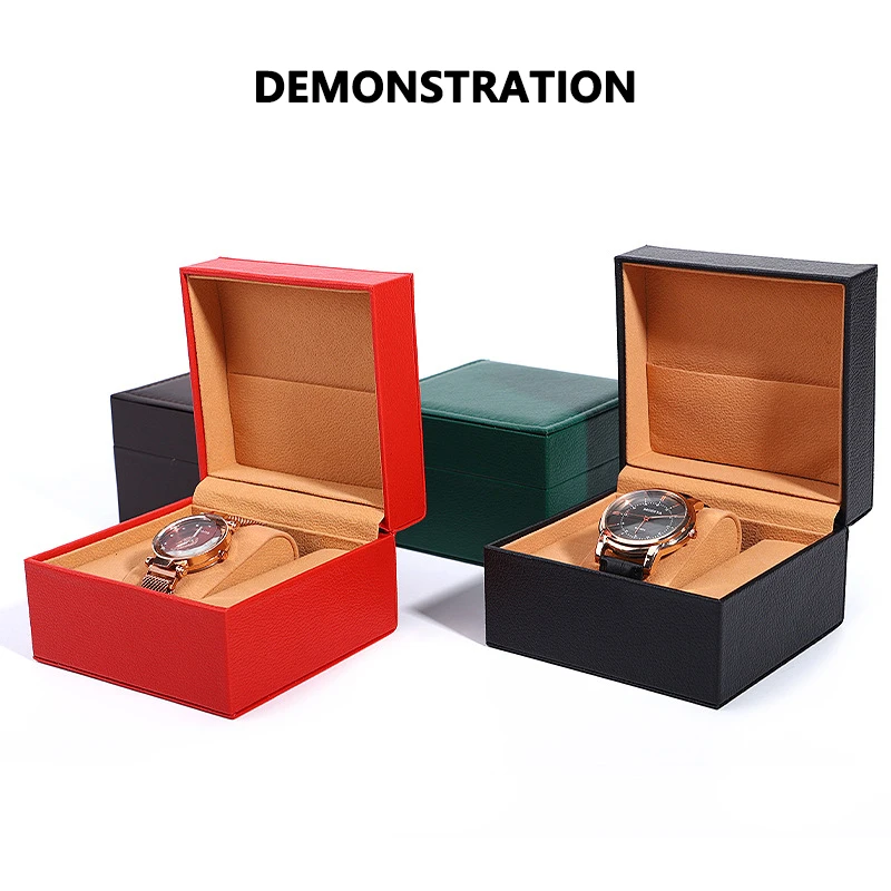 Free Customized Logo Pu Flip Single Watch Case Packing Box Jewelry Storage Watch Organizer Boxes Large Volume Wholesale Price