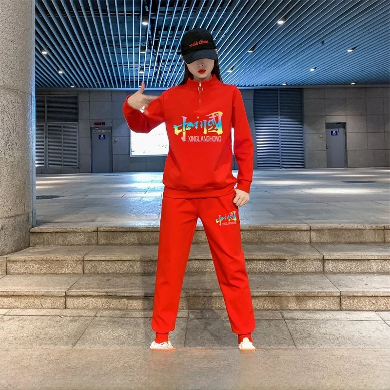 Adult Long Sve Fitn Performance Costume Casual Sportswear Jazz Dance Suit Gymnastics Outfit Two-Piece Set Cotton round ...