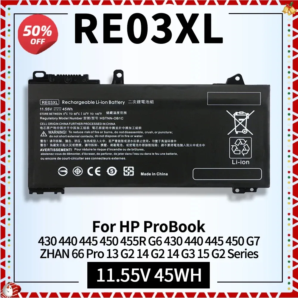 

11.55V RE03XL L32407-541 L32407-AC1 Laptop Battery for HP ProBook 450 G6 450 G7 440 G6 430 445 455R G6 430 440 445 G7 HSTNN-OB1C