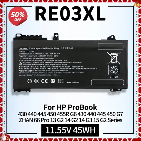 11.55V RE03XL L32407-541 L32407-AC1 Laptop Battery for HP ProBook 450 G6 450 G7 440 G6 430 445 455R G6 430 440 445 G7 HSTNN-OB1C