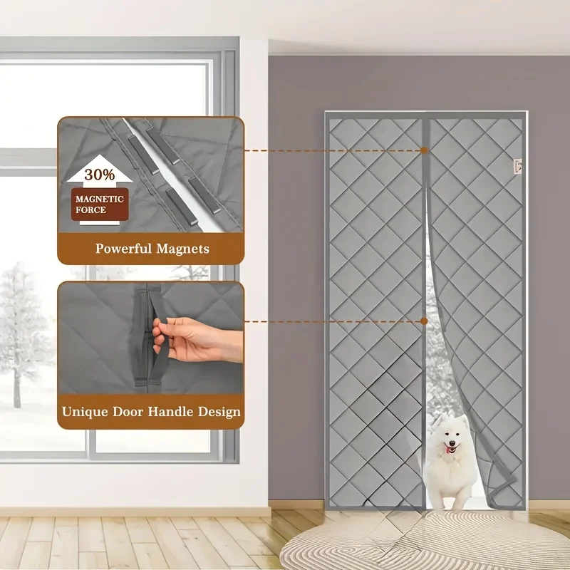 Winter Windproof Warm Door Curtain Magnetic Self-Closing Door Cover Thermal Insulated Door Screen Doorways Wind Resistant Panels